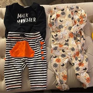 Cat & Jack Milk Monster outfit & Caden Lane Halloween footie